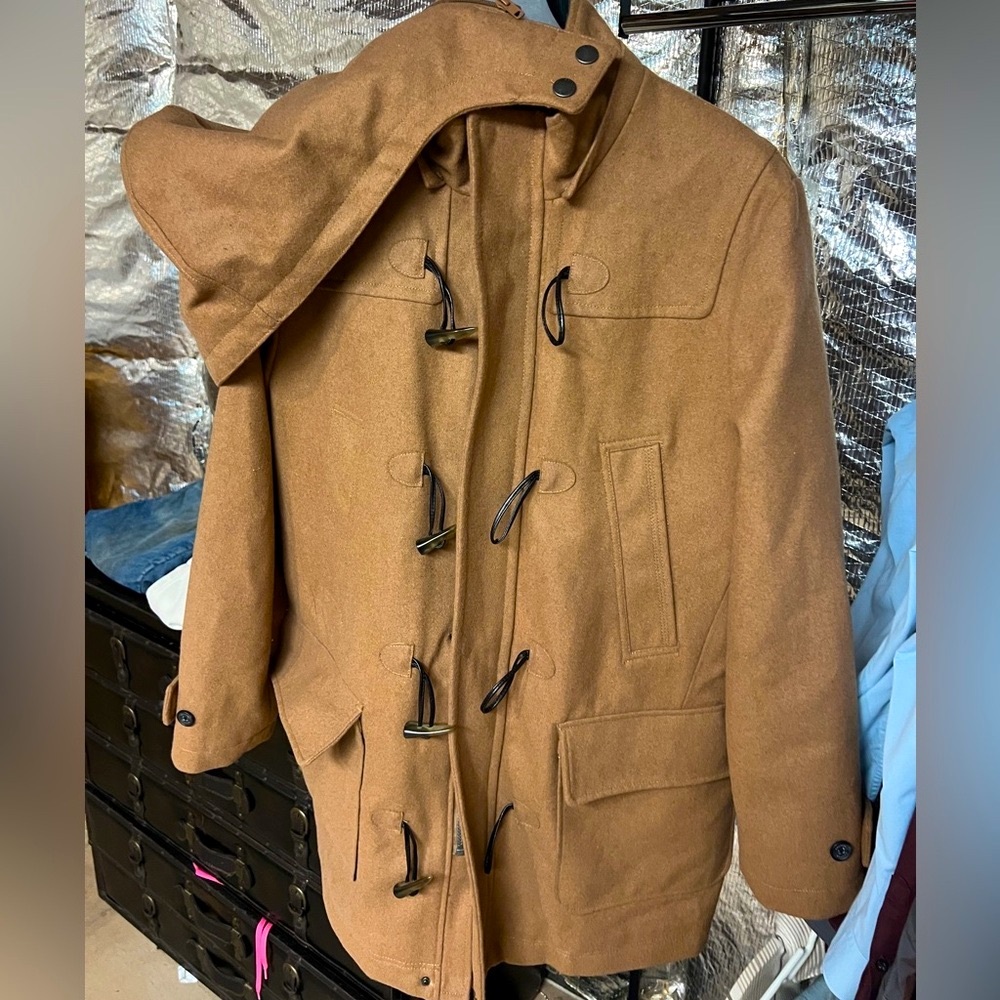 Nautica Camel Wool-Blend Duffle Coat with Toggle Closures